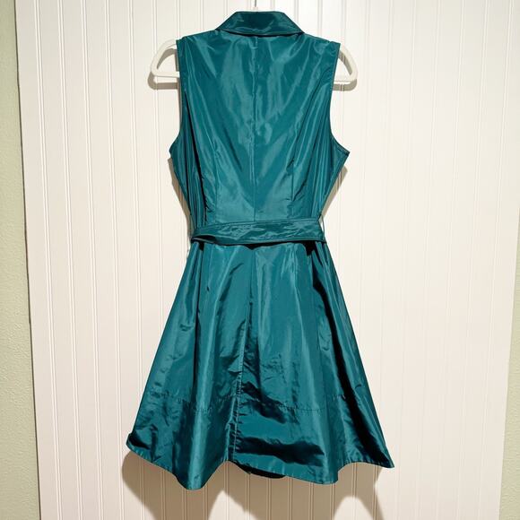 Staud Jolene Belted Taffeta Shirt Dress Coastal Green Size 10 - Picture 8 of 8